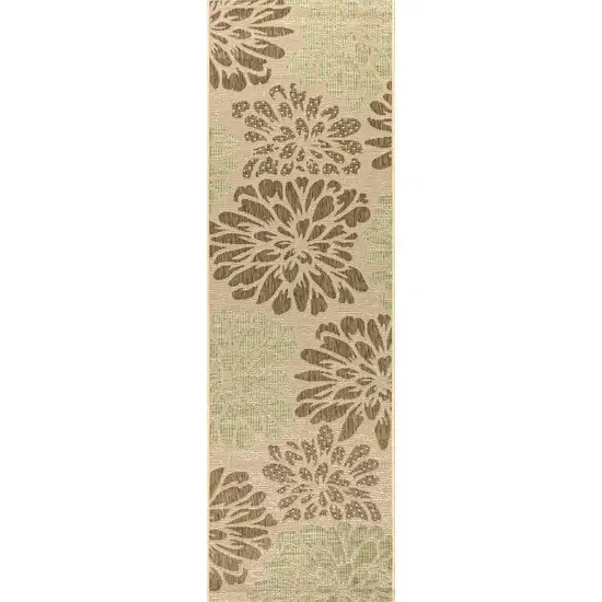 8' Sage And Brown Floral Indoor Outdoor Runner Rug Photo 1