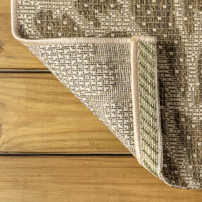 8' Sage And Brown Floral Indoor Outdoor Runner Rug Photo 9