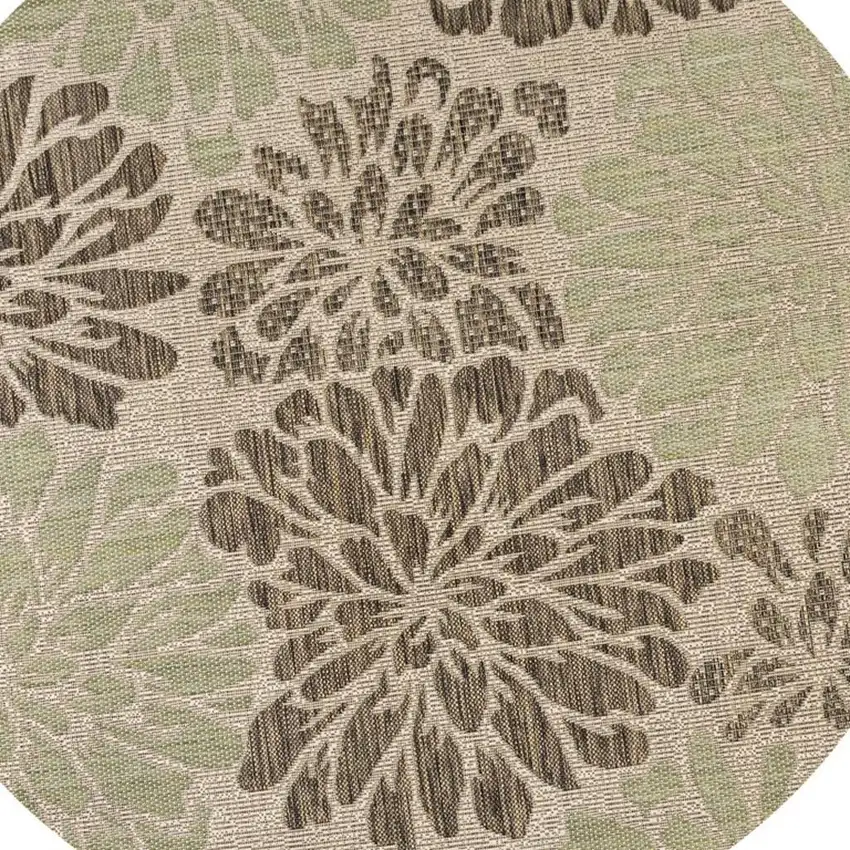 8' Sage And Brown Round Floral Indoor Outdoor Area Rug Photo 2