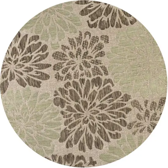 8' Sage And Brown Round Floral Indoor Outdoor Area Rug Photo 3