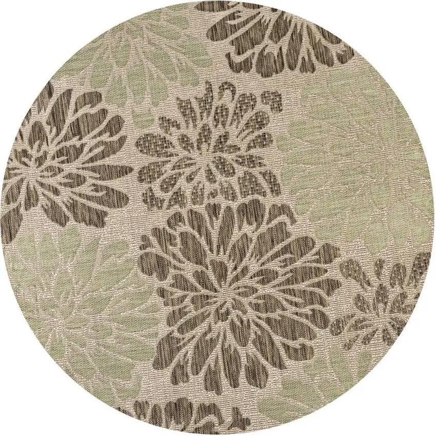 8' Sage And Brown Round Floral Indoor Outdoor Area Rug Photo 3