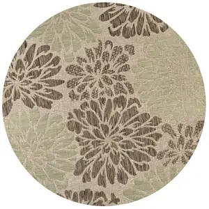 Photo of 8' Sage And Brown Round Floral Indoor Outdoor Area Rug