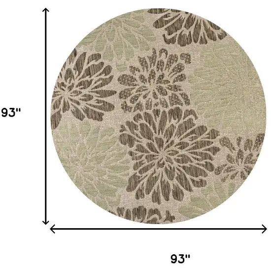 8' Sage And Brown Round Floral Indoor Outdoor Area Rug Photo 8