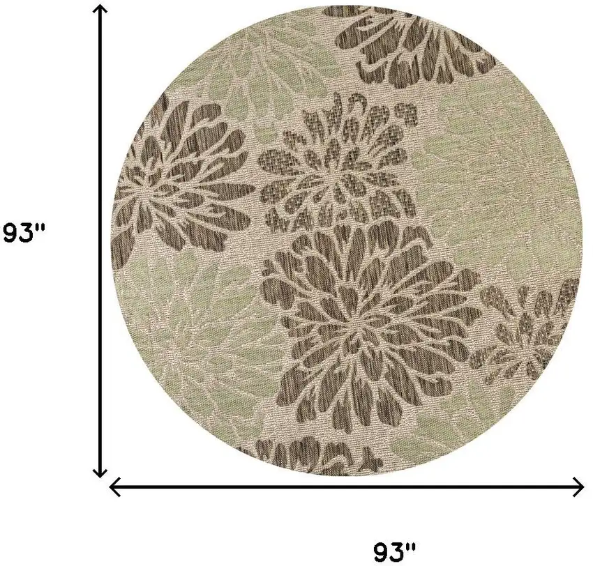 8' Sage And Brown Round Floral Indoor Outdoor Area Rug Photo 8