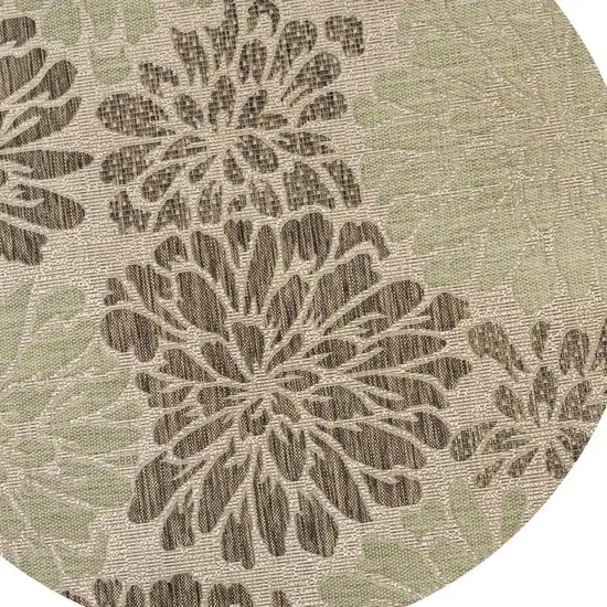 9' Sage And Brown Round Floral Indoor Outdoor Area Rug Photo 2