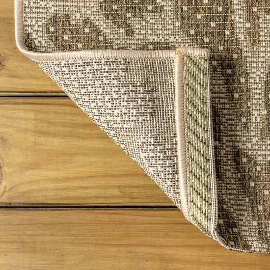 9' Sage And Brown Round Floral Indoor Outdoor Area Rug Photo 7