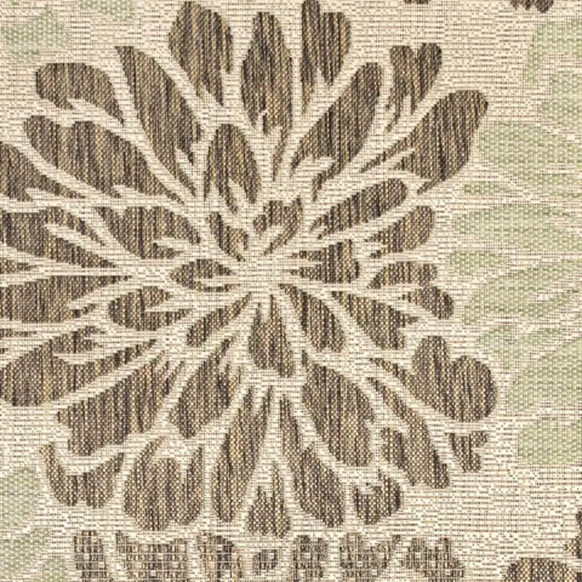 8' Sage And Brown Square Floral Indoor Outdoor Area Rug Photo 2