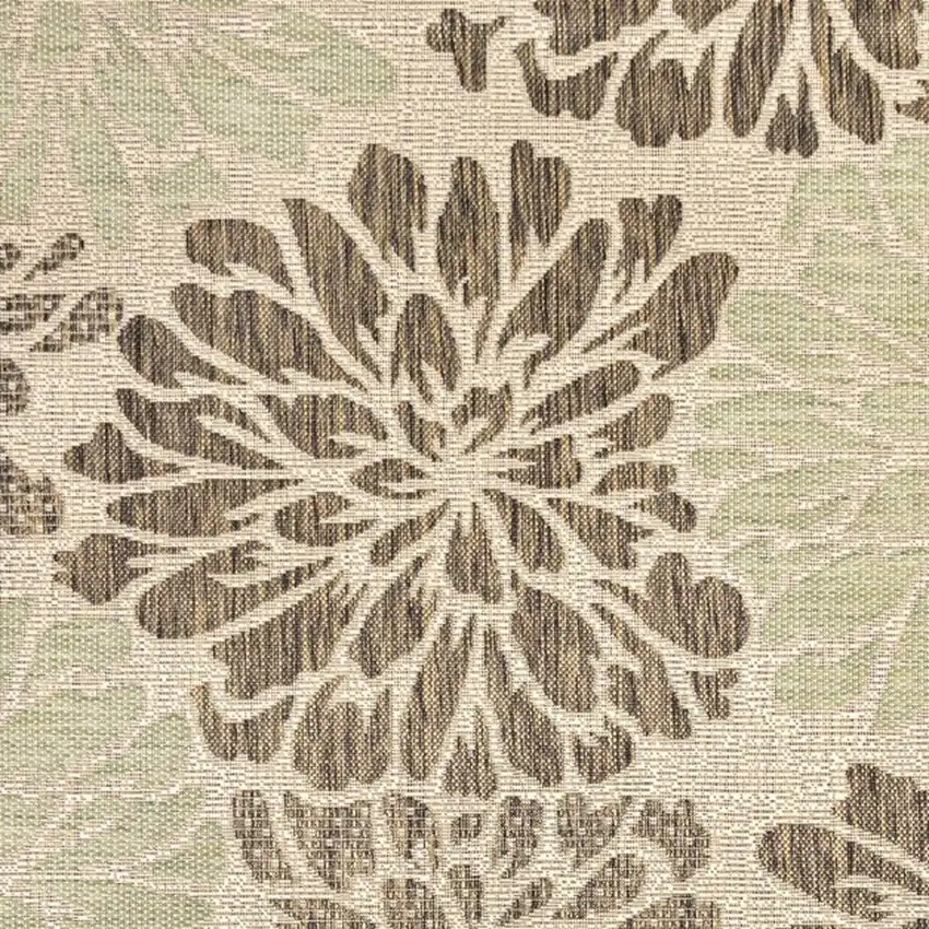 8' Sage And Brown Square Floral Indoor Outdoor Area Rug Photo 3