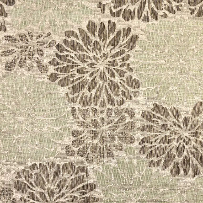 9' Sage And Brown Square Floral Indoor Outdoor Area Rug Photo 1