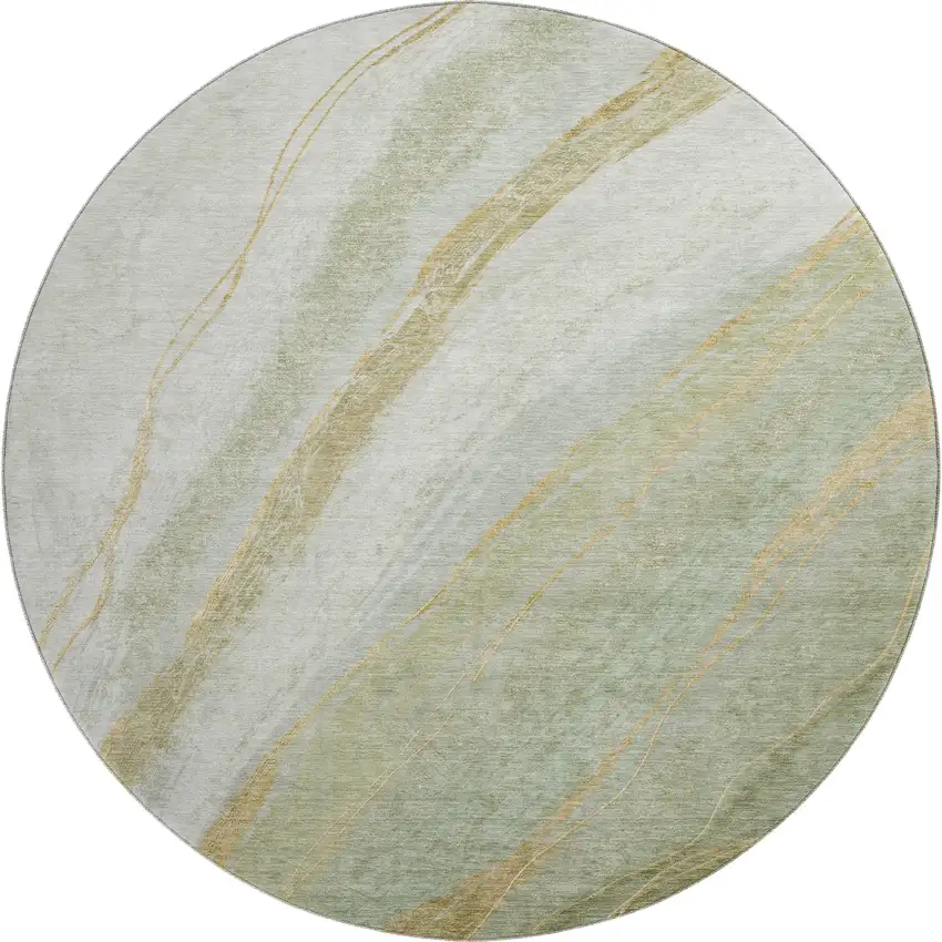 8' Sage And Copper Abstract Washable Round Rug With UV Protection Photo 1