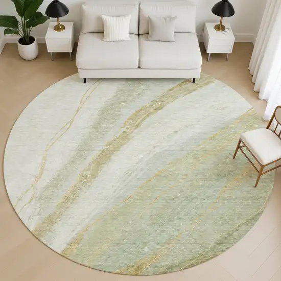 8' Sage And Copper Abstract Washable Round Rug With UV Protection Photo 5