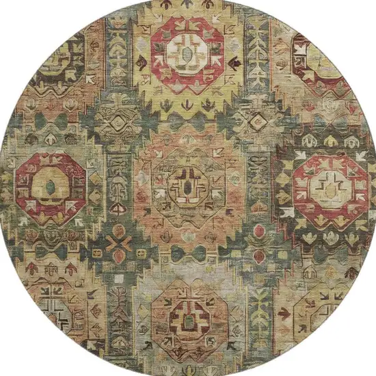 8' Sage And Copper Medallion Washable Round Rug With UV Protection Photo 4