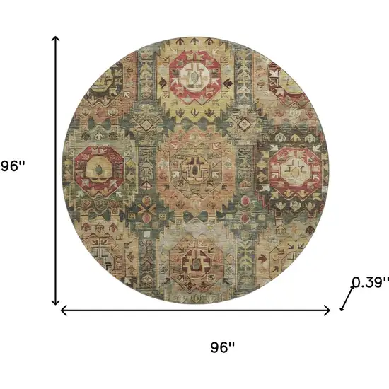 8' Sage And Copper Medallion Washable Round Rug With UV Protection Photo 8