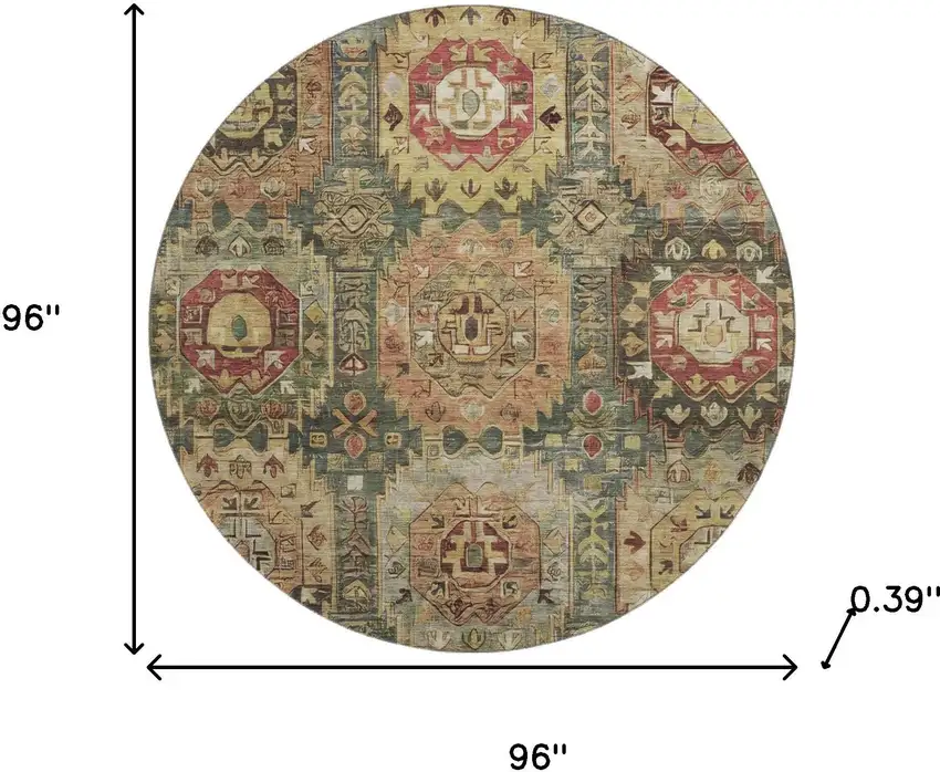 8' Sage And Copper Medallion Washable Round Rug With UV Protection Photo 8