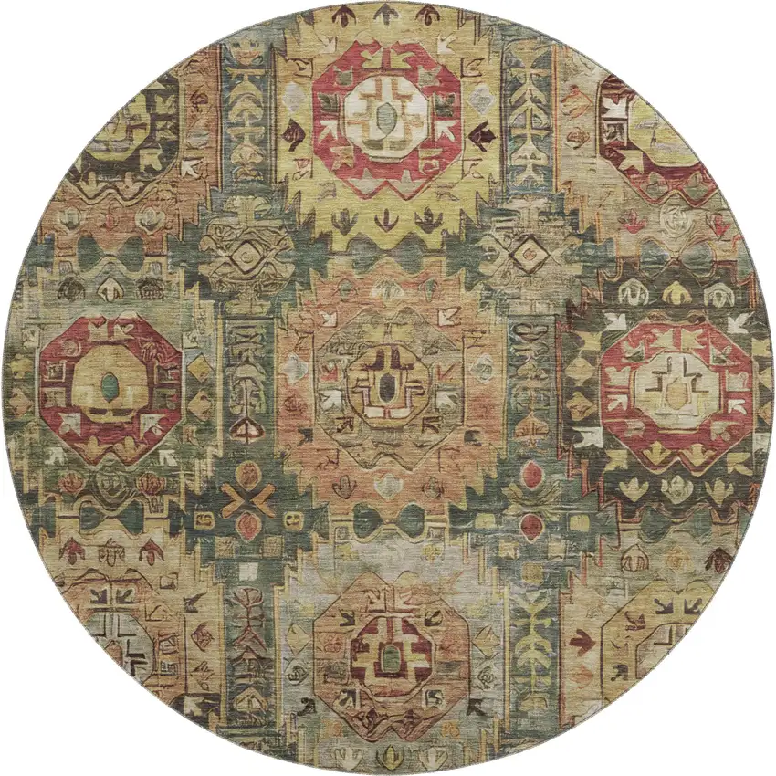 8' Sage And Copper Medallion Washable Round Rug With UV Protection Photo 1