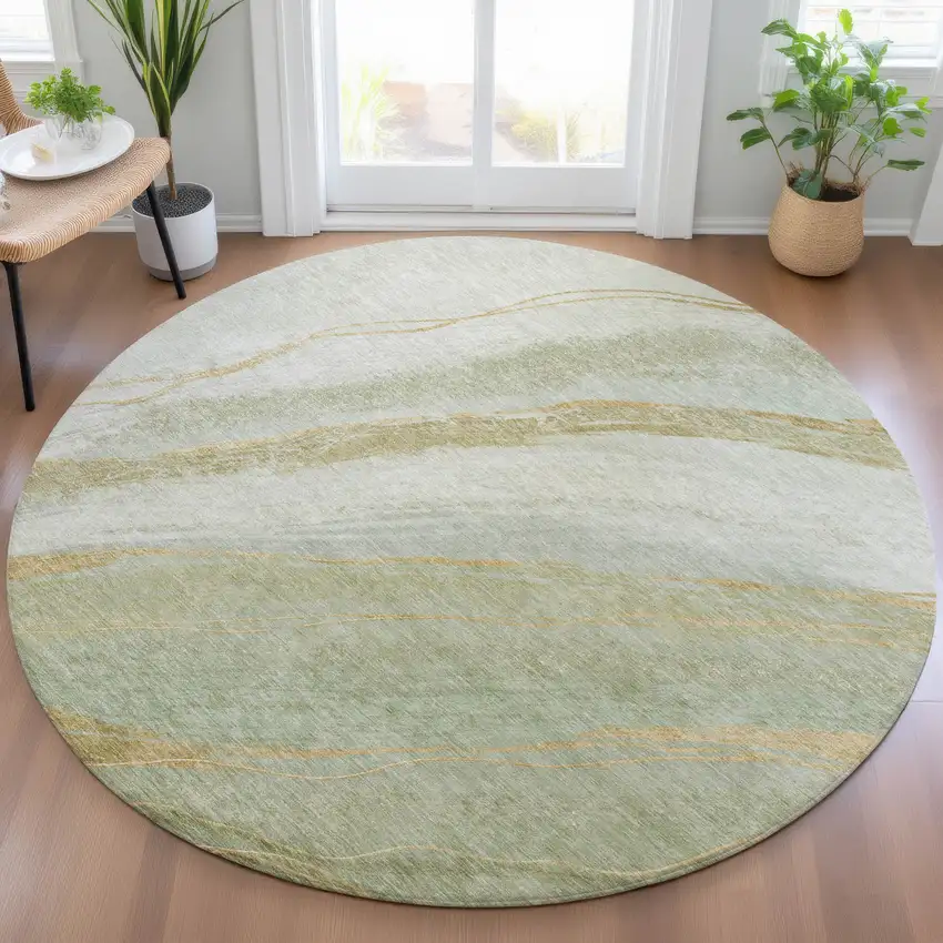 8' Sage And Copper Round Abstract Washable Indoor Outdoor Area Rug Photo 7
