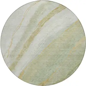 Photo of 8' Sage And Copper Round Abstract Washable Indoor Outdoor Area Rug