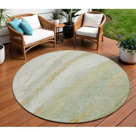 8' Sage And Copper Round Abstract Washable Indoor Outdoor Area Rug Photo 2