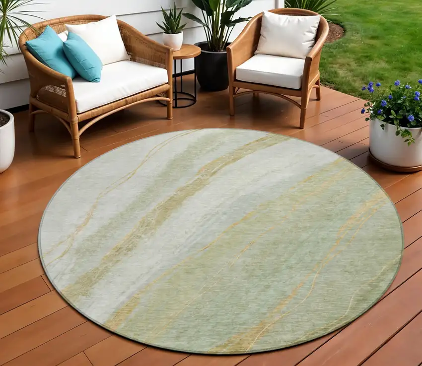 8' Sage And Copper Round Abstract Washable Indoor Outdoor Area Rug Photo 2