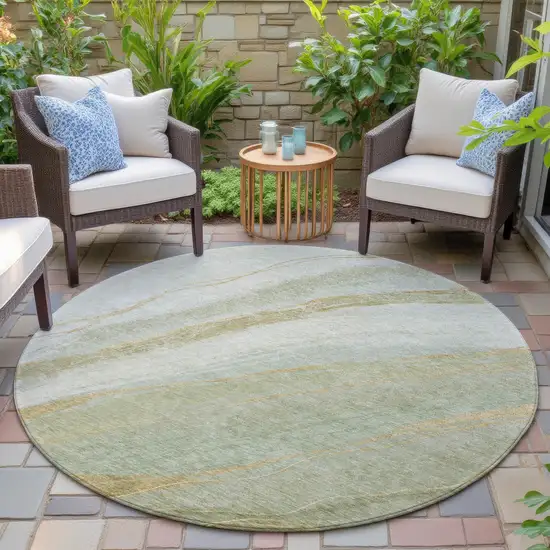 8' Sage And Copper Round Abstract Washable Indoor Outdoor Area Rug Photo 6