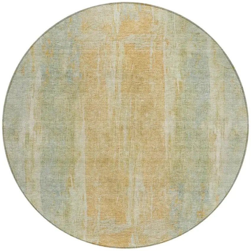 8' Sage And Copper Round Abstract Washable Indoor Outdoor Area Rug Photo 4