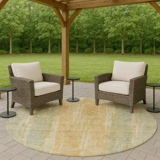 8' Sage And Copper Round Abstract Washable Indoor Outdoor Area Rug Photo 8