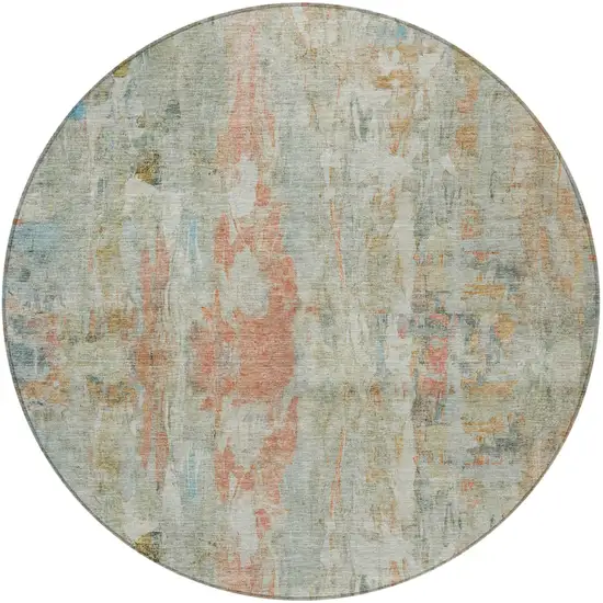 8' Sage And Copper Round Abstract Washable Indoor Outdoor Area Rug Photo 5