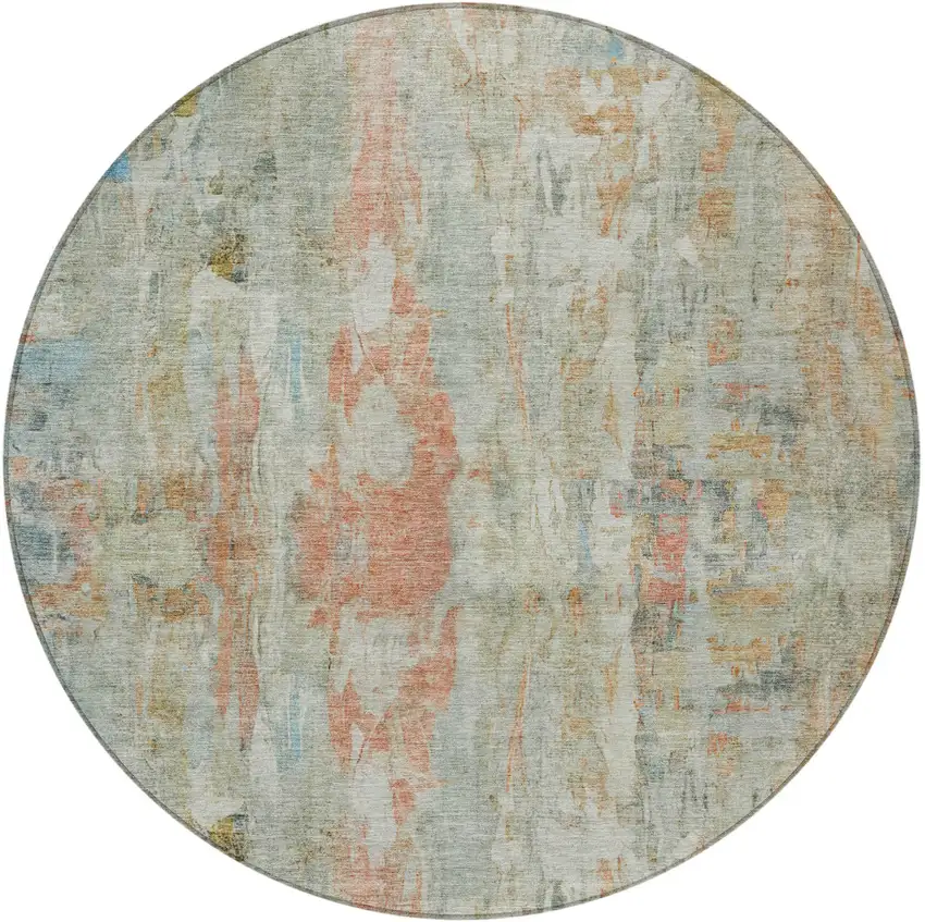 8' Sage And Copper Round Abstract Washable Indoor Outdoor Area Rug Photo 5