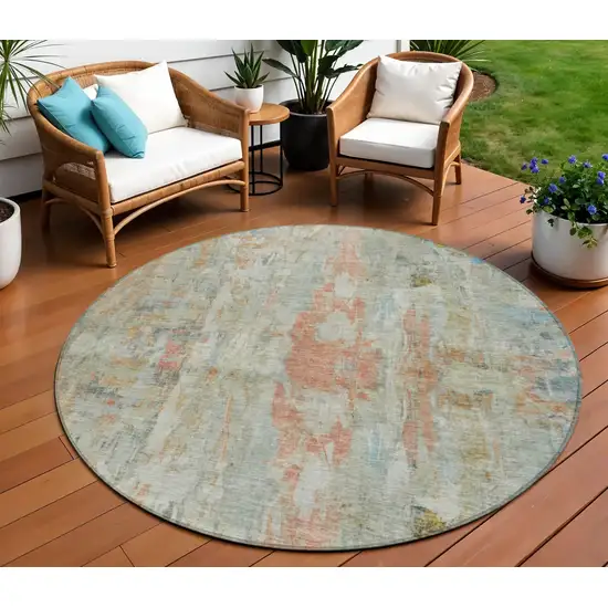 8' Sage And Copper Round Abstract Washable Indoor Outdoor Area Rug Photo 1
