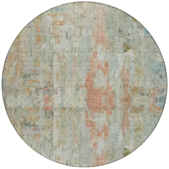 8' Sage And Copper Round Abstract Washable Indoor Outdoor Area Rug Photo 4