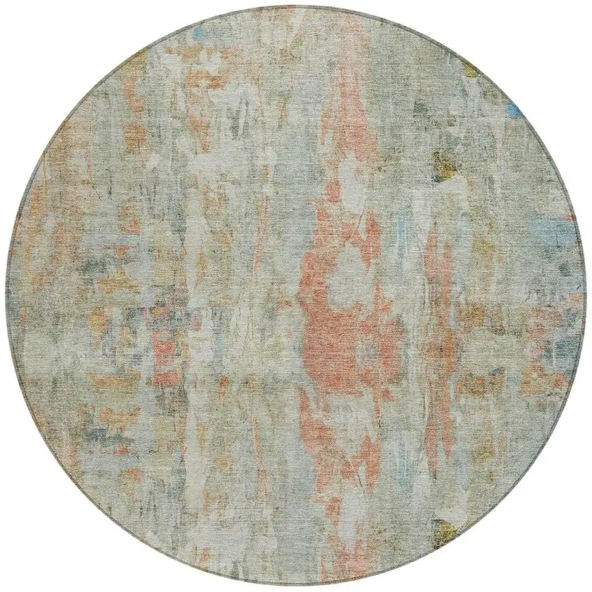 8' Sage And Copper Round Abstract Washable Indoor Outdoor Area Rug Photo 4