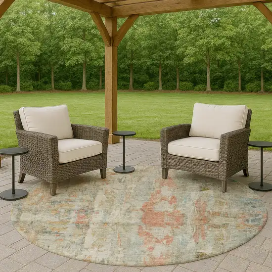 8' Sage And Copper Round Abstract Washable Indoor Outdoor Area Rug Photo 8