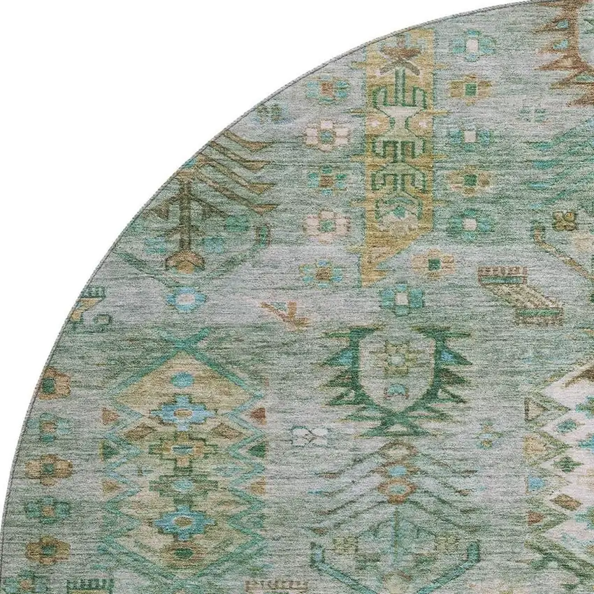 8' Sage And Copper Southwestern Washable Round Rug With UV Protection Photo 3