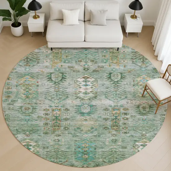 8' Sage And Copper Southwestern Washable Round Rug With UV Protection Photo 5
