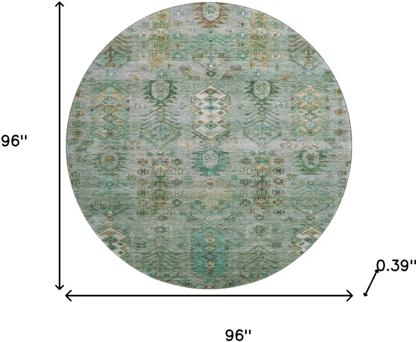 8' Sage And Copper Southwestern Washable Round Rug With UV Protection Photo 8