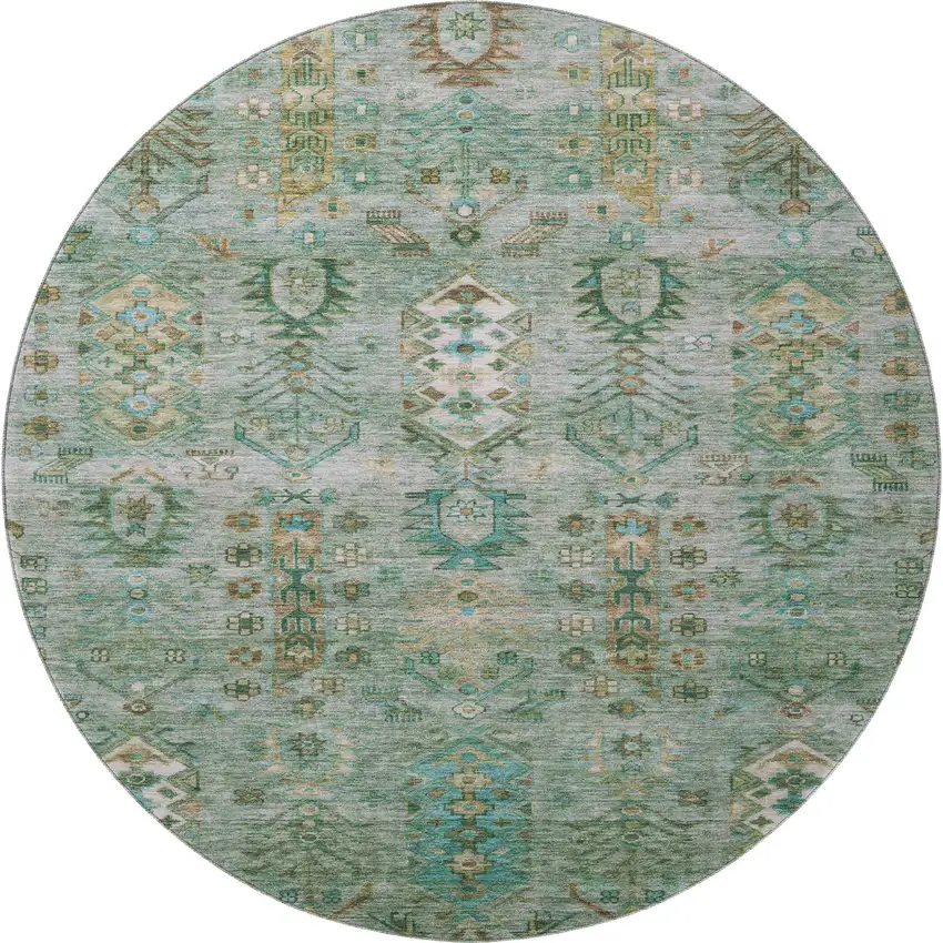 8' Sage And Copper Southwestern Washable Round Rug With UV Protection Photo 4