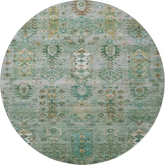 8' Sage And Copper Southwestern Washable Round Rug With UV Protection Photo 4