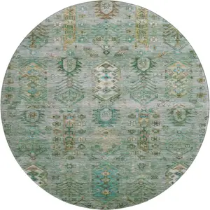 Photo of 8' Sage And Copper Southwestern Washable Round Rug With UV Protection