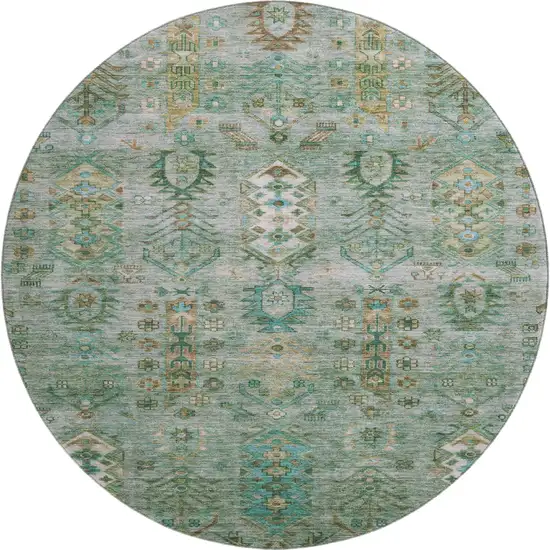 8' Sage And Copper Southwestern Washable Round Rug With UV Protection Photo 1