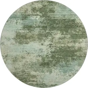 Photo of 8' Sage And Fern Green Abstract Washable Round Rug With UV Protection