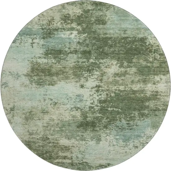 8' Sage And Fern Green Abstract Washable Round Rug With UV Protection Photo 1