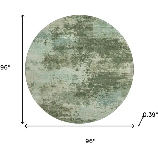 8' Sage And Fern Green Abstract Washable Round Rug With UV Protection Photo 8