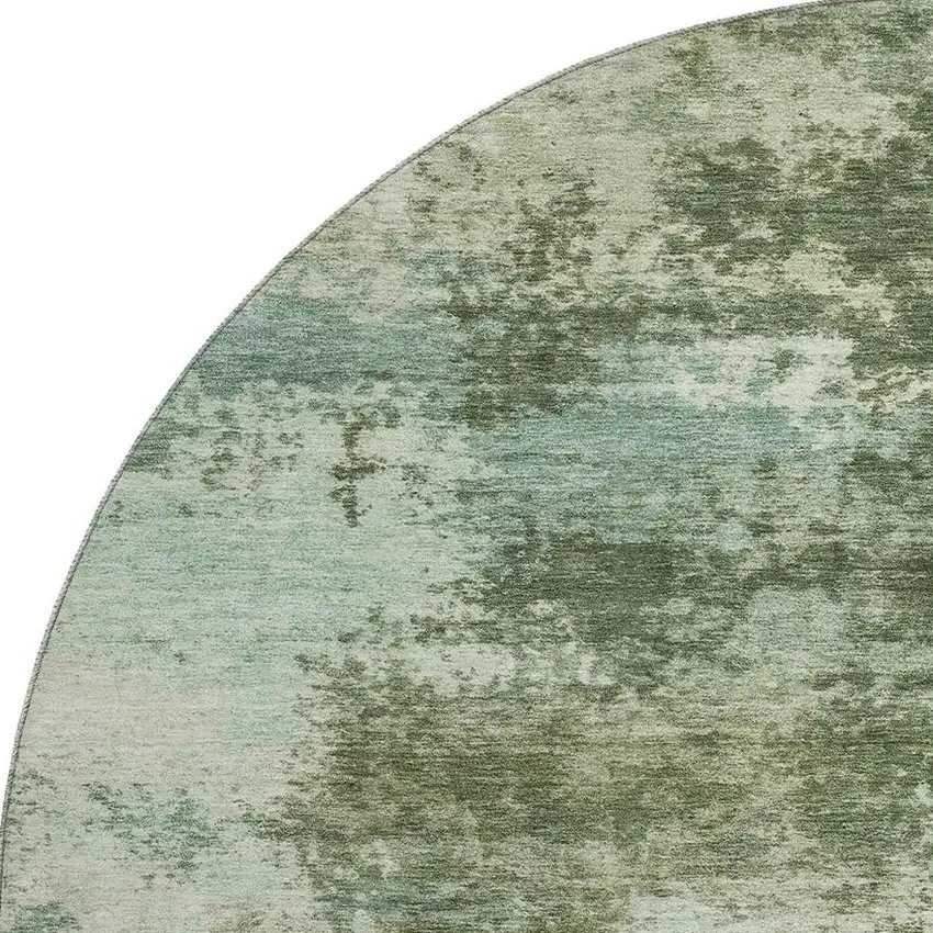 8' Sage And Fern Green Abstract Washable Round Rug With UV Protection Photo 4