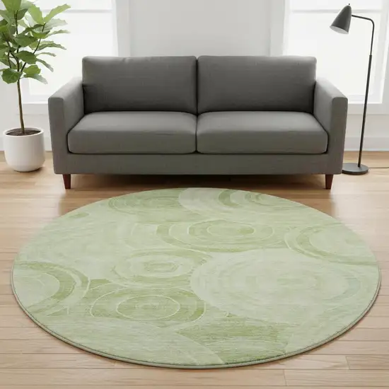 8' Sage And Fern Green Geometric Washable Round Rug With UV Protection Photo 2