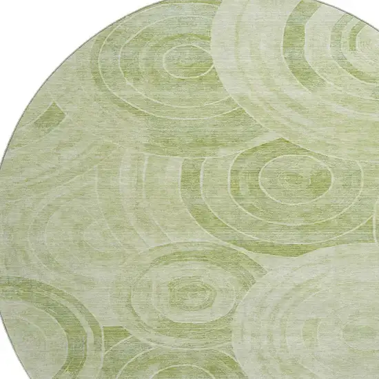 8' Sage And Fern Green Geometric Washable Round Rug With UV Protection Photo 2