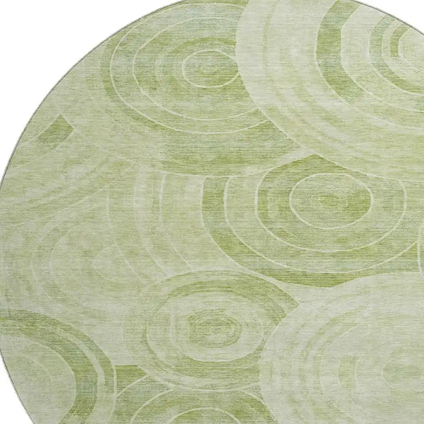8' Sage And Fern Green Geometric Washable Round Rug With UV Protection Photo 2