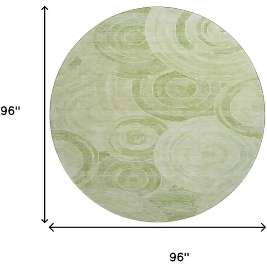 8' Sage And Fern Green Geometric Washable Round Rug With UV Protection Photo 9