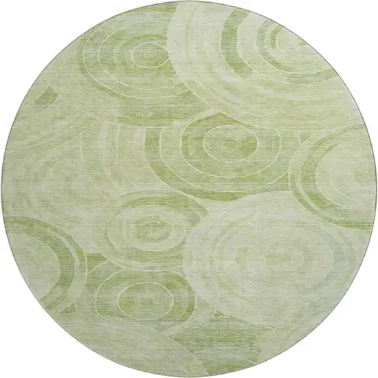 8' Sage And Fern Green Geometric Washable Round Rug With UV Protection Photo 1