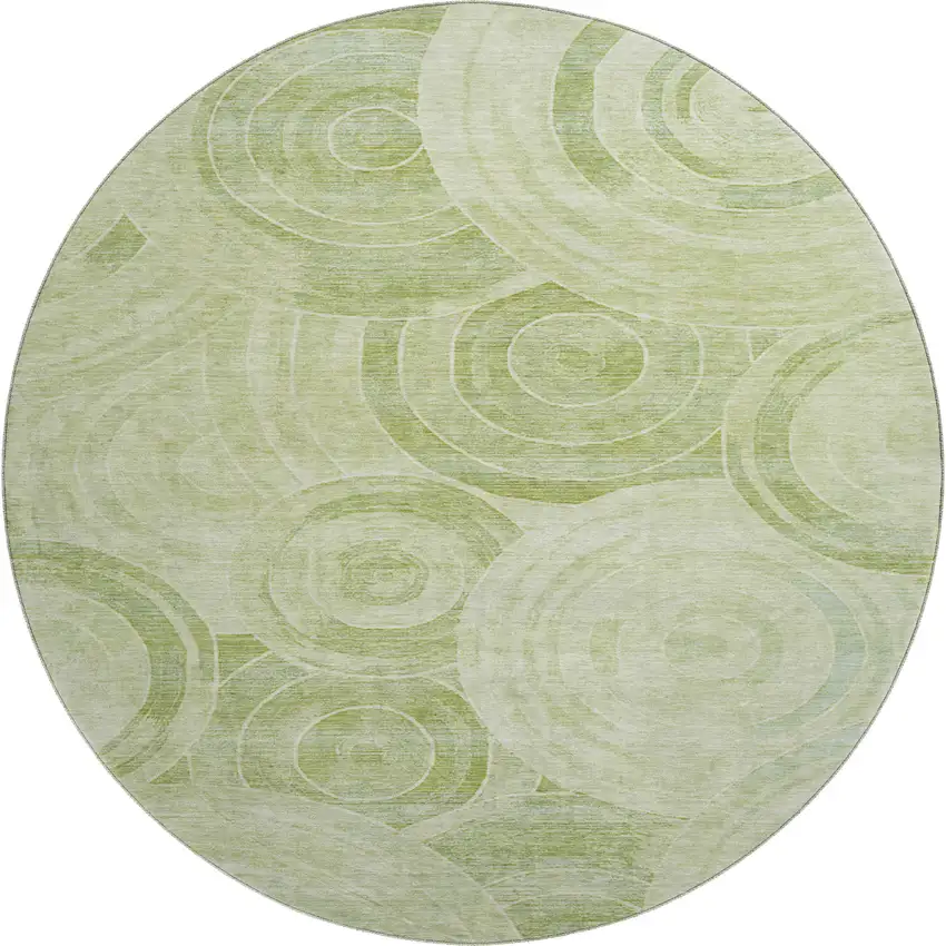 8' Sage And Fern Green Geometric Washable Round Rug With UV Protection Photo 1