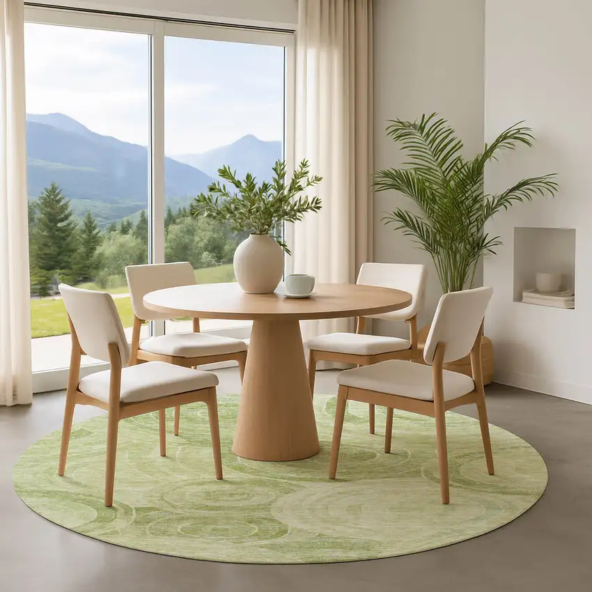 8' Sage And Fern Green Geometric Washable Round Rug With UV Protection Photo 4
